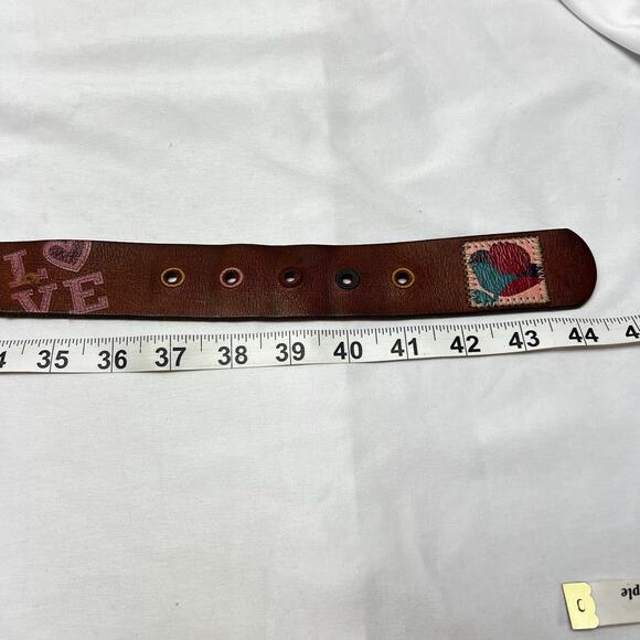 Fossil Floral Embroidered Brown Leather Belt Size Large 36-40 Applique Embossed - Picture 9 of 10